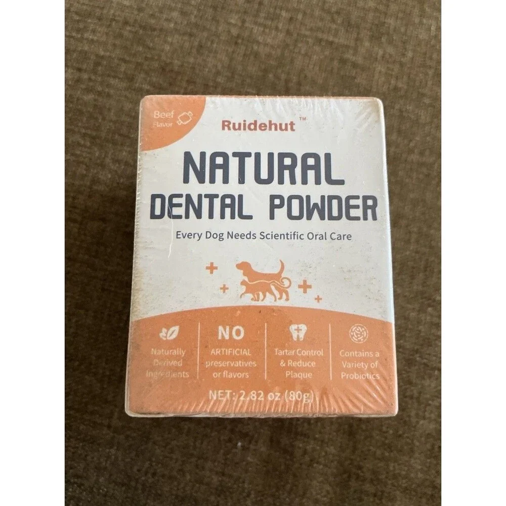 Ruidhut Natural Dental Powder for Dogs Beef Flavor 3-Pack Tartar Plaque Breath